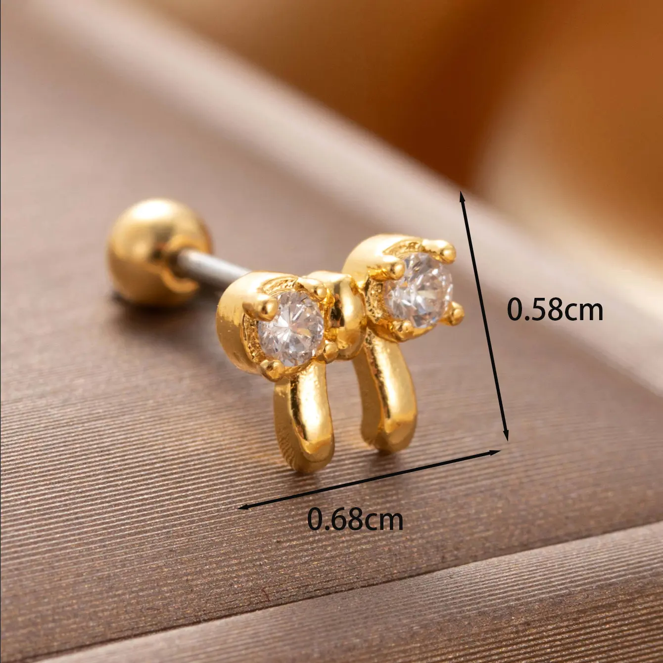 1 Piece Simple Series Classic Bow Knot Copper  Gold Color Zircon Women's Stud Earrings 